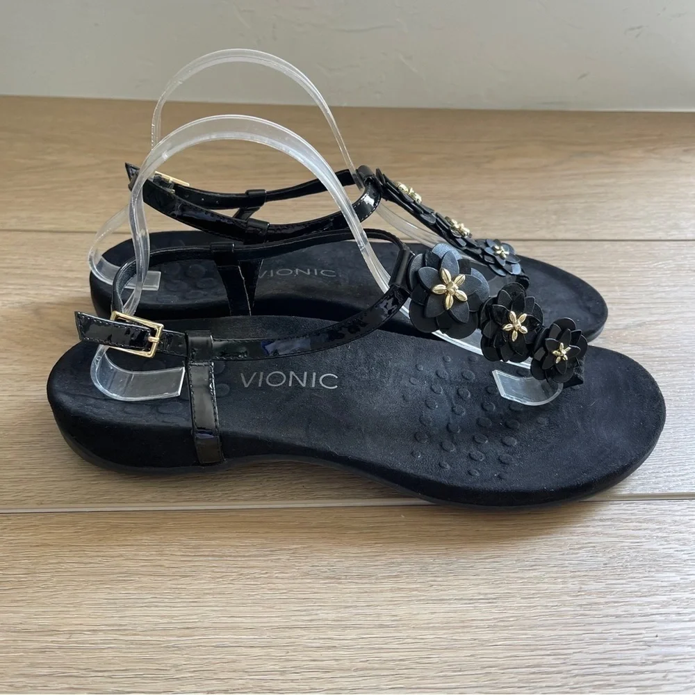 Vionic Rest Paulie Patent Leather Sandals Black Size 11